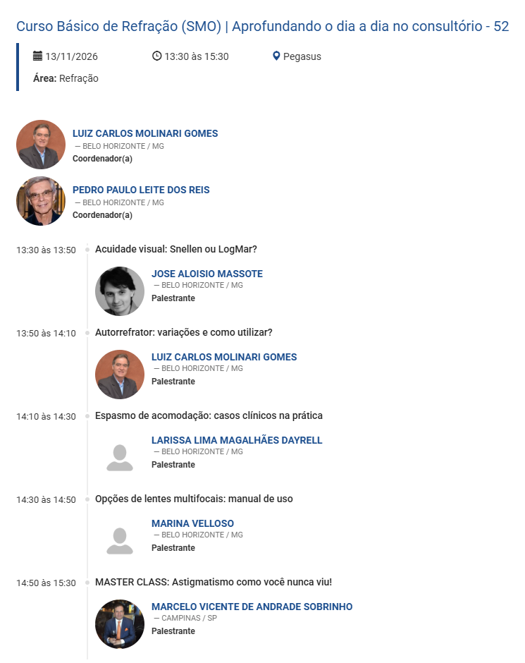 Painel do Curso Básico de Refração da SMO sobre a prática no consultório
